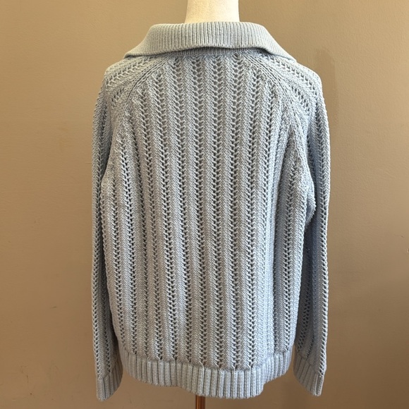 Haven Well Within Open Stitch Johnny Collar Light Blue Sweater Size S - Picture 10 of 12